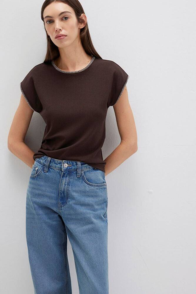 Kadın Dikiş Detaylı Modelli Penye 1613696-70236 Kahve 