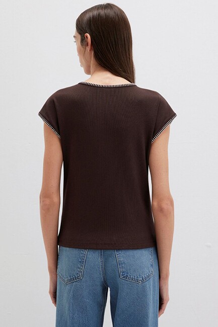 Kadın Dikiş Detaylı Modelli Penye 1613696-70236 Kahve - Thumbnail