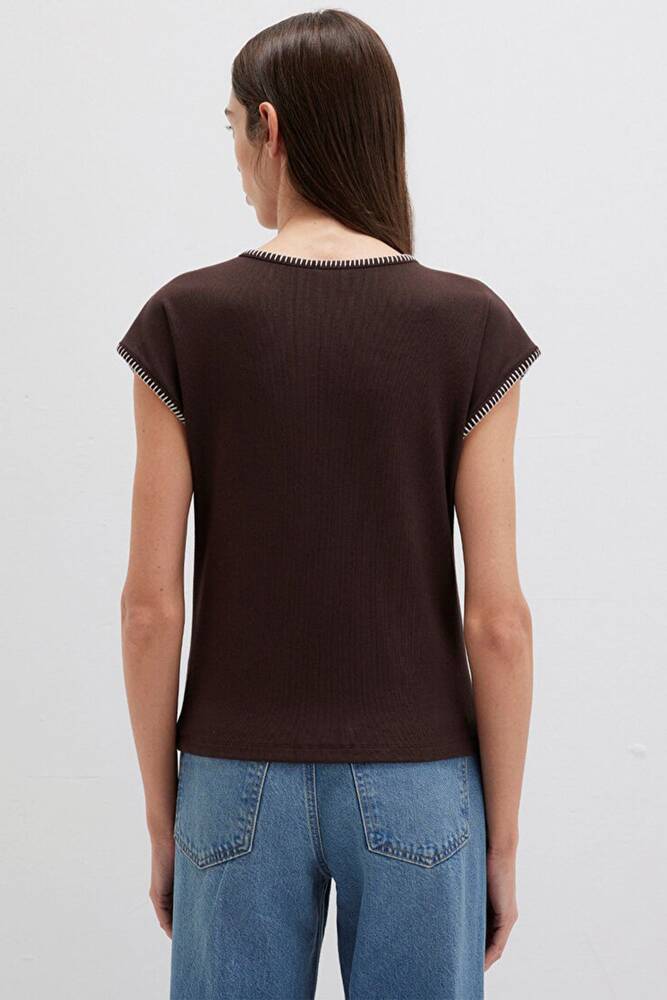 Kadın Dikiş Detaylı Modelli Penye 1613696-70236 Kahve 