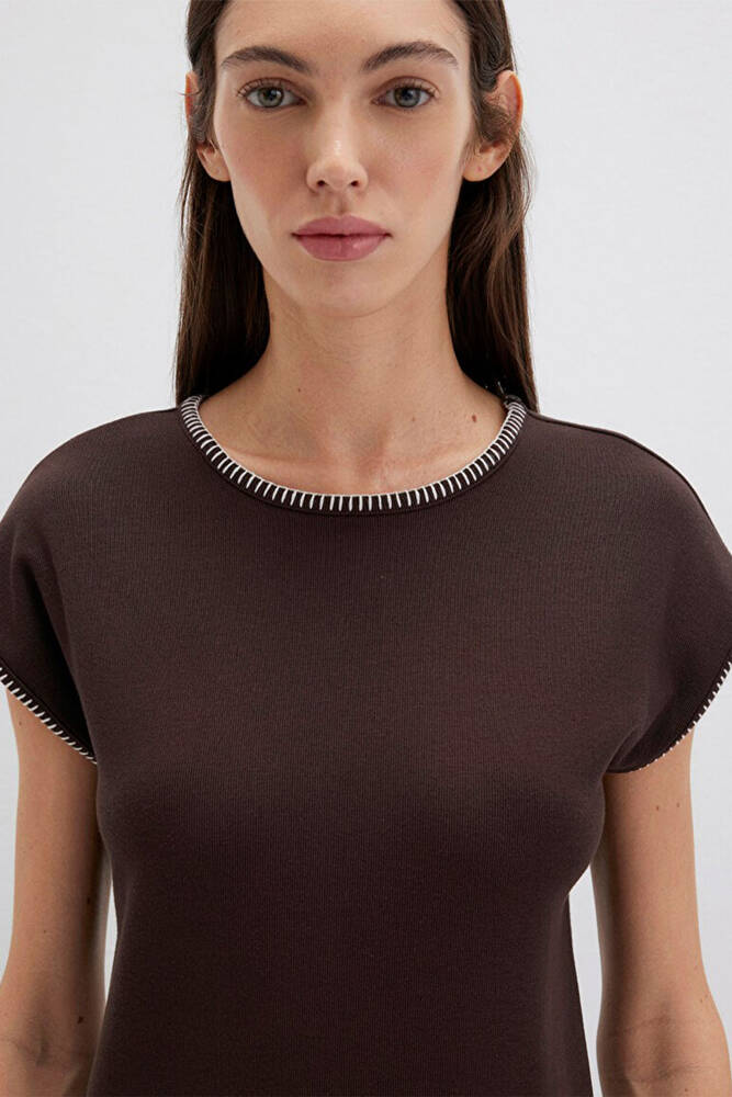 Kadın Dikiş Detaylı Modelli Penye 1613696-70236 Kahve 