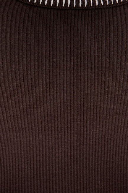 Kadın Dikiş Detaylı Modelli Penye 1613696-70236 Kahve - Thumbnail