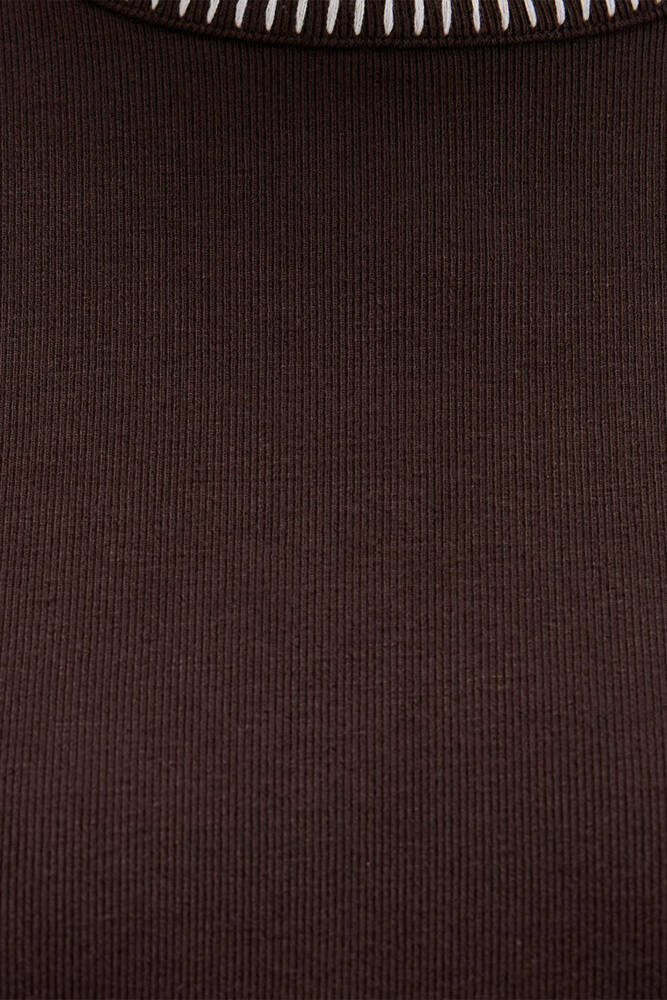 Kadın Dikiş Detaylı Modelli Penye 1613696-70236 Kahve 