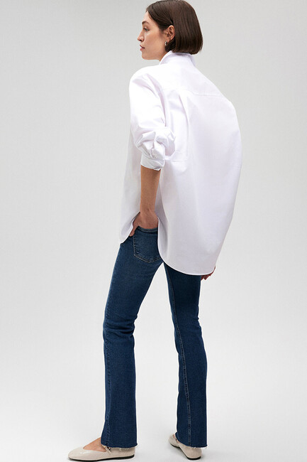 Kadın Dokuma Uzun Kollu Gömlek 1210675-620 Beyaz - Thumbnail
