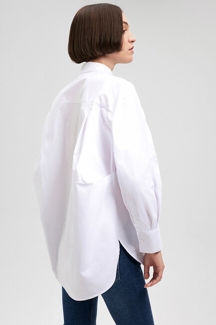 Kadın Dokuma Uzun Kollu Gömlek 1210675-620 Beyaz - Thumbnail
