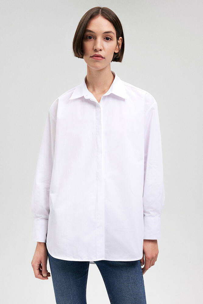 Kadın Dokuma Uzun Kollu Gömlek 1210675-620 Beyaz 