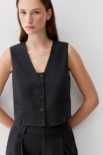 Kadın Dokuma Yelek 1110796-87829 Gri (2)