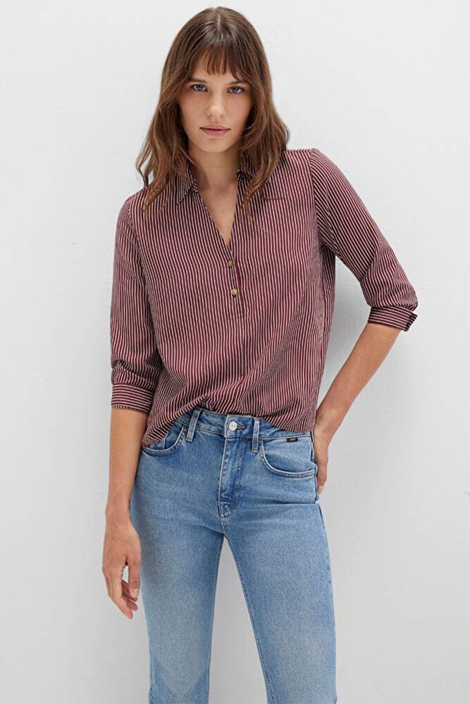 Kadın Düğme Detaylı Bluz 122400-88614 Bordo 