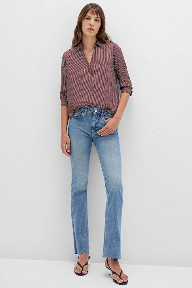 Kadın Düğme Detaylı Bluz 122400-88614 Bordo 