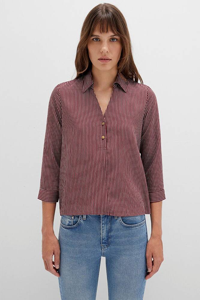 Kadın Düğme Detaylı Bluz 122400-88614 Bordo 
