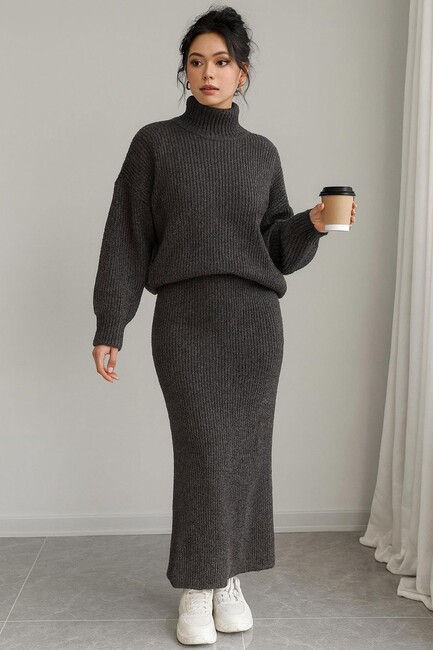 Kadın Etekli Triko Takım 25K0188K1 Gri (2)