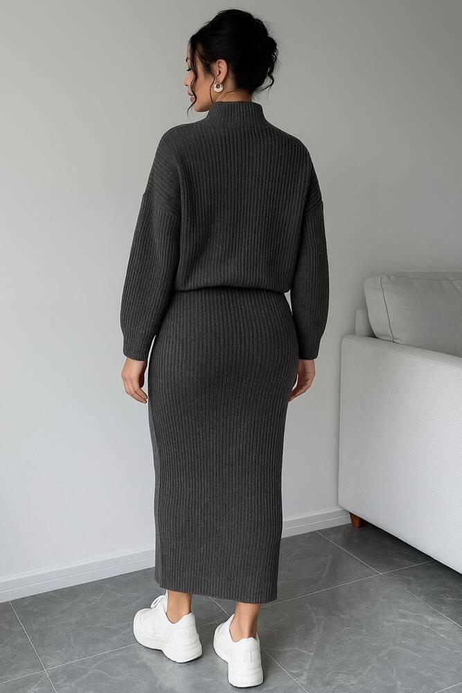 Kadın Etekli Triko Takım 25K0188K1 Gri 