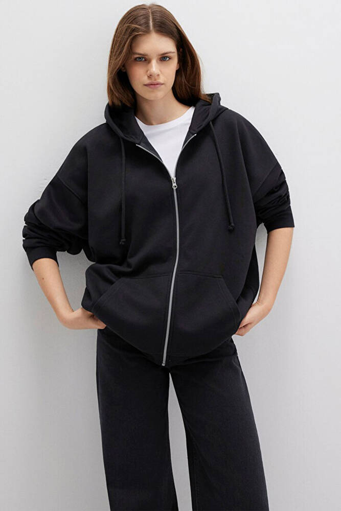 Kadın Fermuarlı Kapüşonlu Sweat 1610221-900 Siyah 