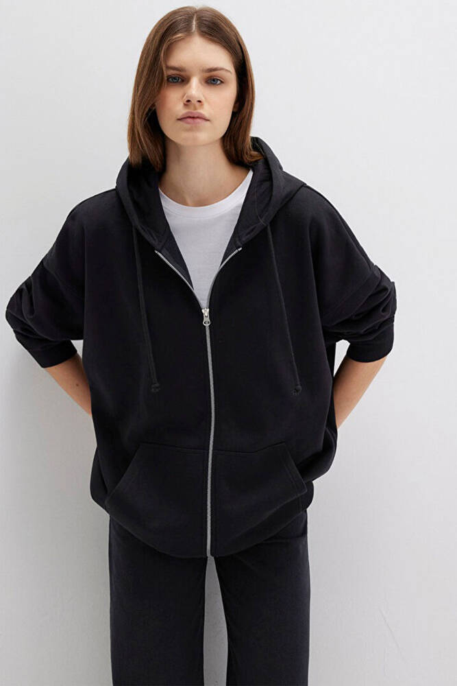 Kadın Fermuarlı Kapüşonlu Sweat 1610221-900 Siyah 