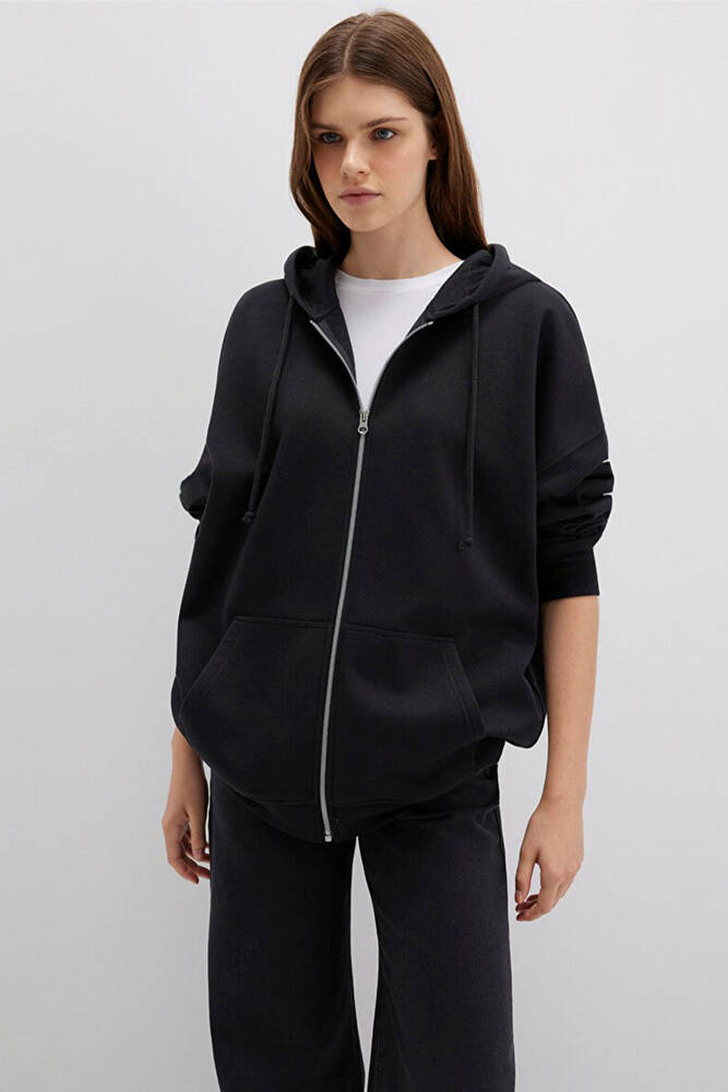 Kadın Fermuarlı Kapüşonlu Sweat 1610221-900 Siyah 