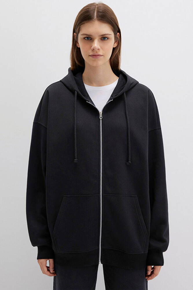 Kadın Fermuarlı Kapüşonlu Sweat 1610221-900 Siyah 