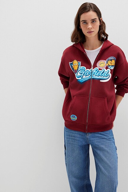 Kadın Garfıeld Baskılı Sweat 1S10469-85493 Bordo (1)