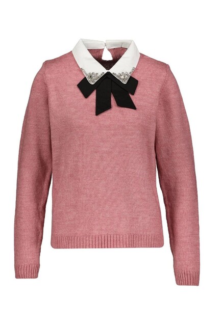 Kadın Gömlek Yaka Detaylı Kazak 25K0222K1 Pembe - Thumbnail