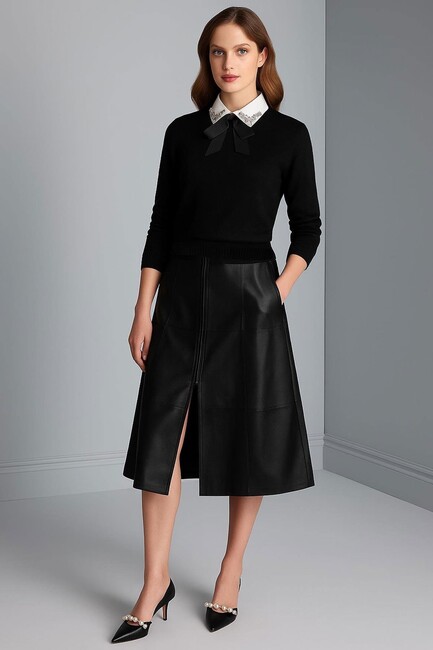 Kadın Gömlek Yaka Detaylı Kazak 25K0222K1 Siyah (2)