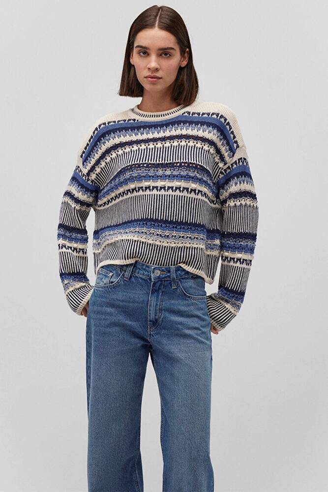 Kadın Jakarlı Kazak 1710155-70737 Mavi 