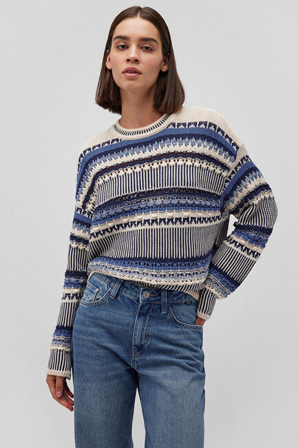 Kadın Jakarlı Kazak 1710155-70737 Mavi (2)