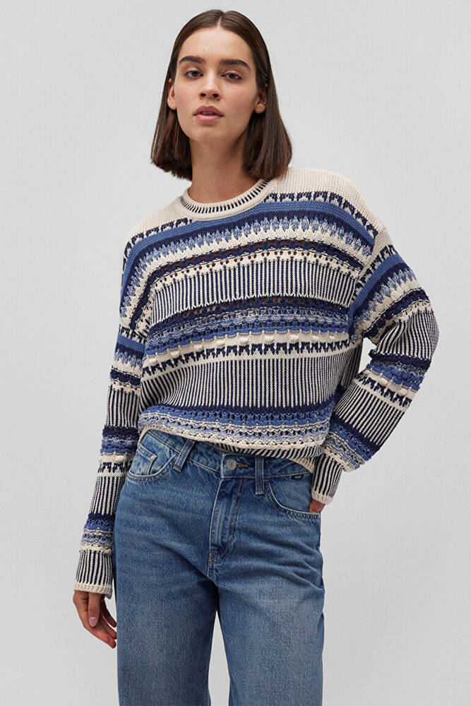 Kadın Jakarlı Kazak 1710155-70737 Mavi 