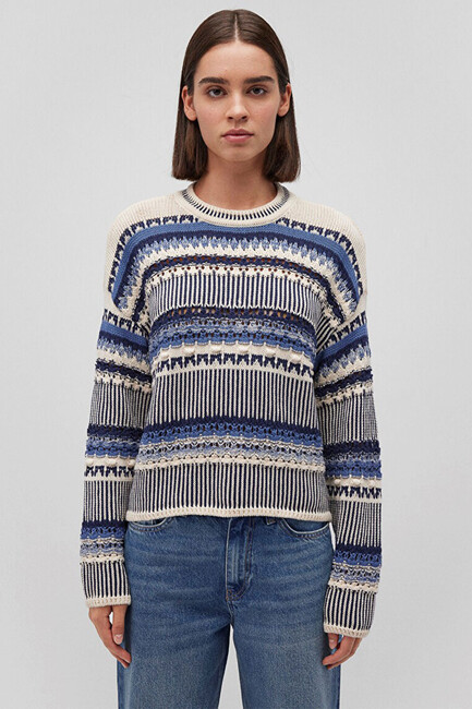 Kadın Jakarlı Kazak 1710155-70737 Mavi (3)