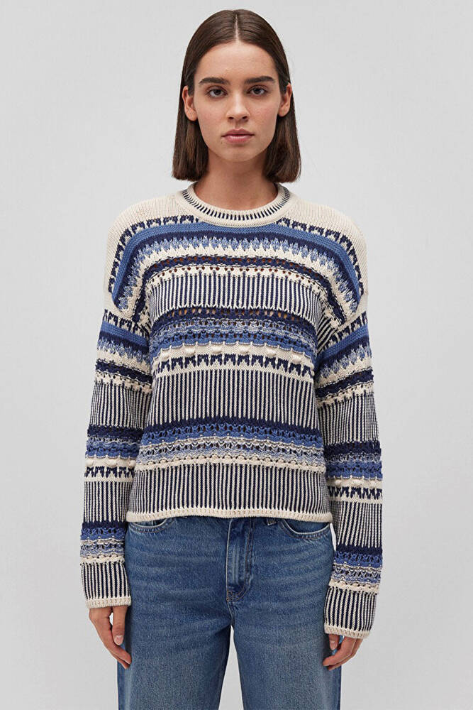 Kadın Jakarlı Kazak 1710155-70737 Mavi 