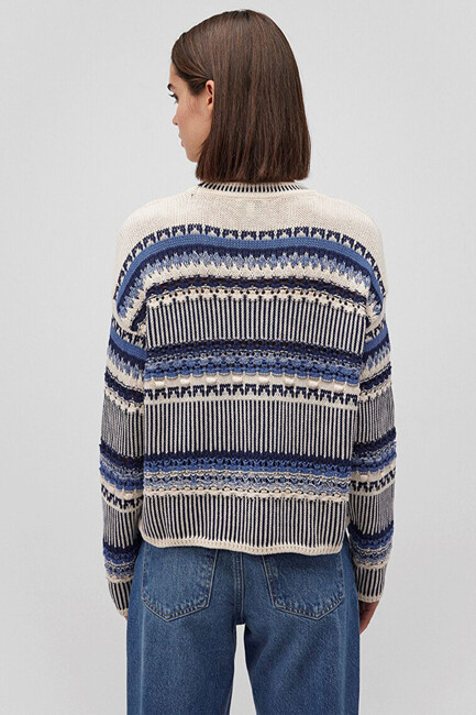 Kadın Jakarlı Kazak 1710155-70737 Mavi - Thumbnail