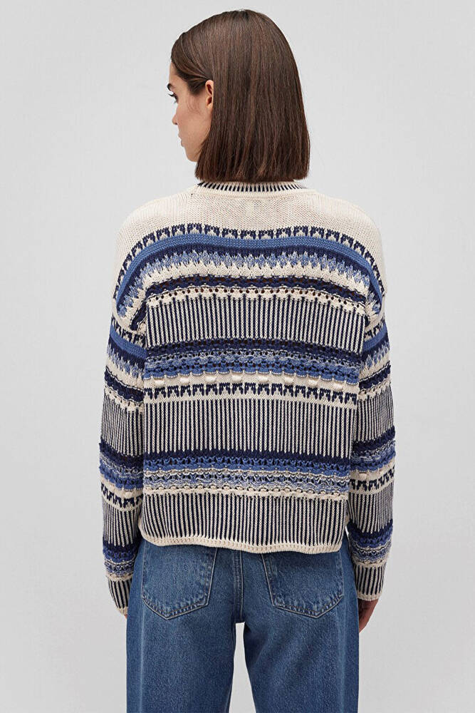 Kadın Jakarlı Kazak 1710155-70737 Mavi 