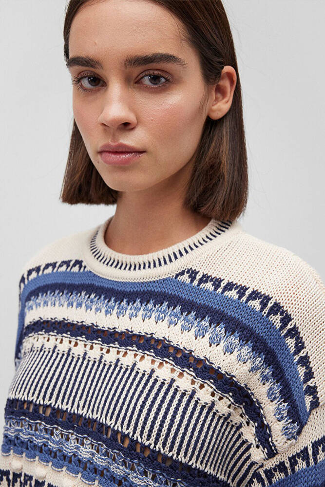 Kadın Jakarlı Kazak 1710155-70737 Mavi 