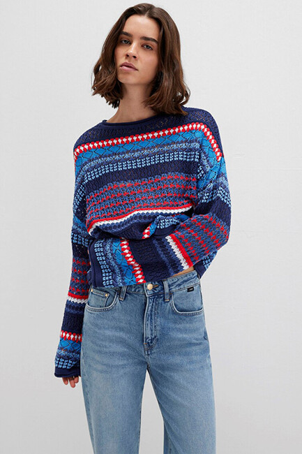 Kadın Jakarlı Kazak 1710329-70491 Lacivert (1)