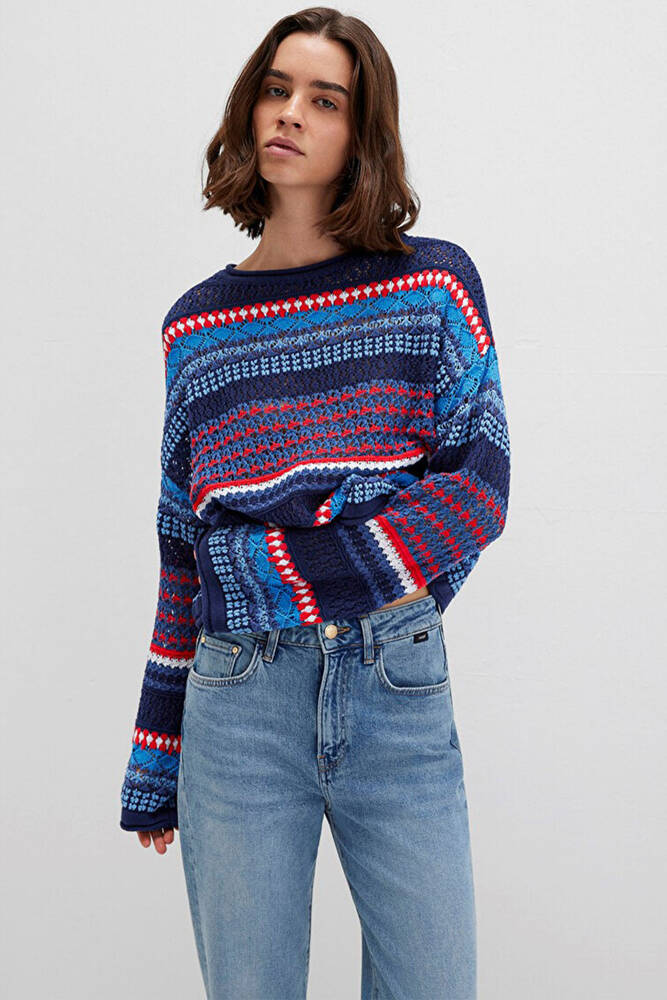 Kadın Jakarlı Kazak 1710329-70491 Lacivert 