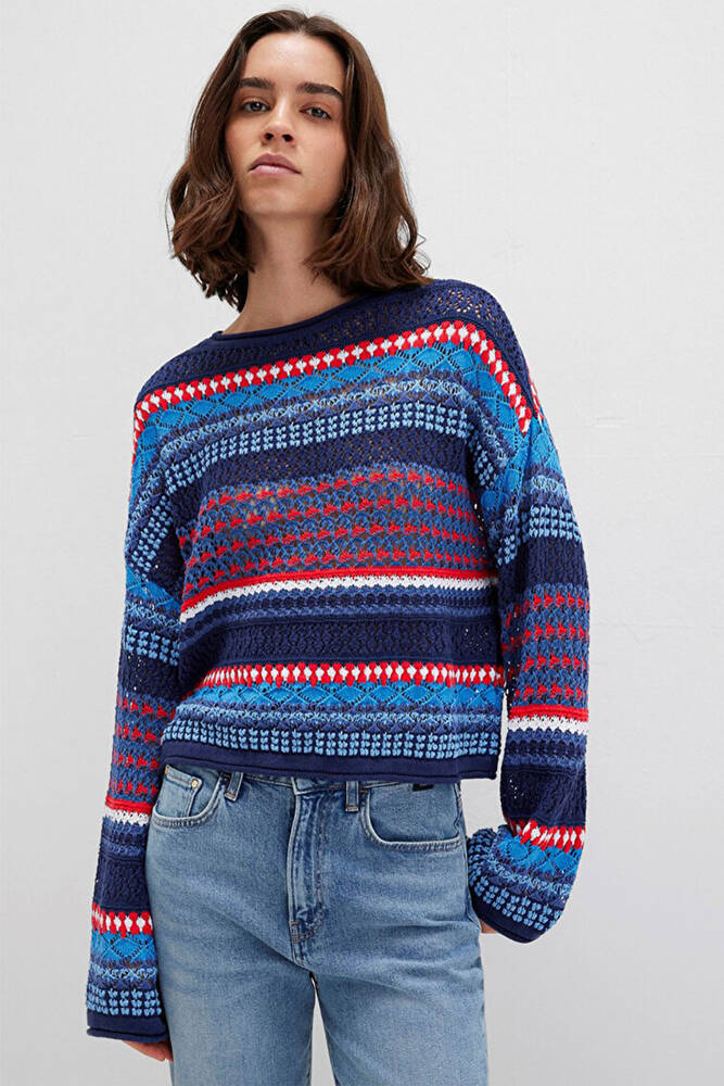 Kadın Jakarlı Kazak 1710329-70491 Lacivert 