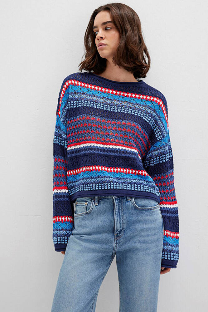 Kadın Jakarlı Kazak 1710329-70491 Lacivert 