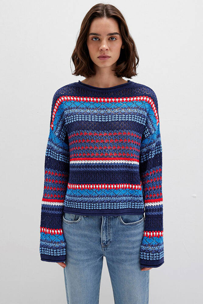 Kadın Jakarlı Kazak 1710329-70491 Lacivert 