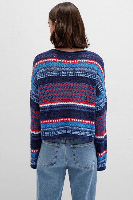 Kadın Jakarlı Kazak 1710329-70491 Lacivert - Thumbnail