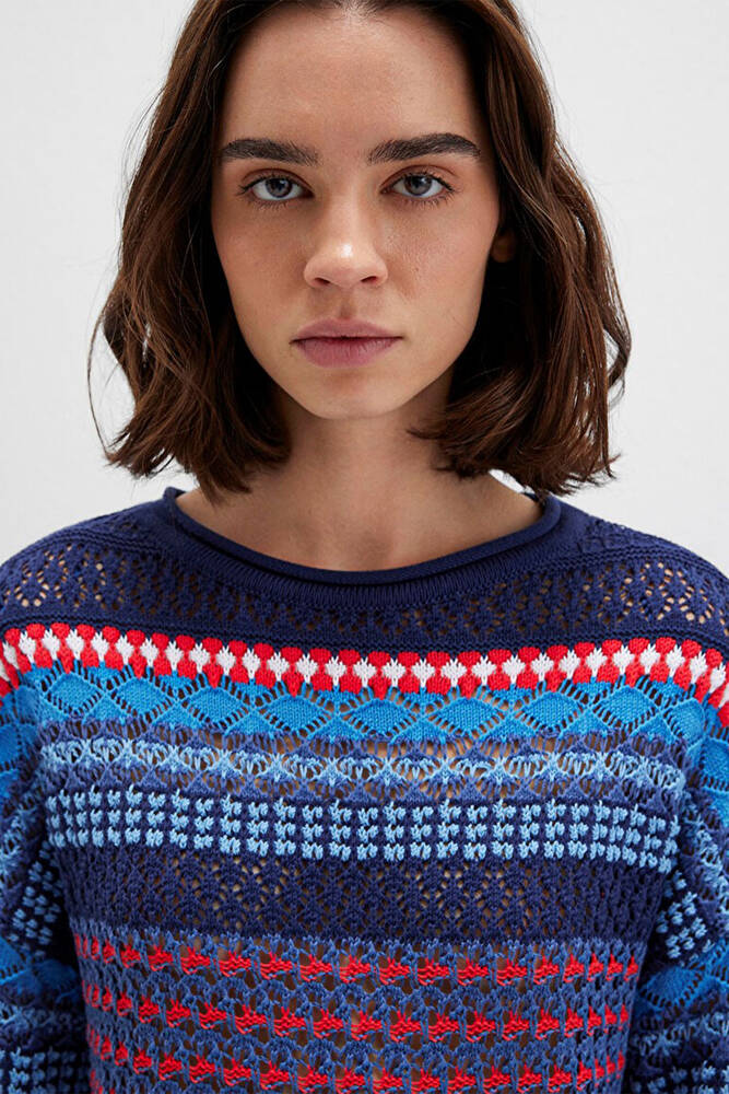 Kadın Jakarlı Kazak 1710329-70491 Lacivert 