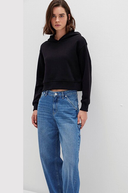 Kadın Kapüşonlu Sweat 1S10386-900 Siyah - Thumbnail