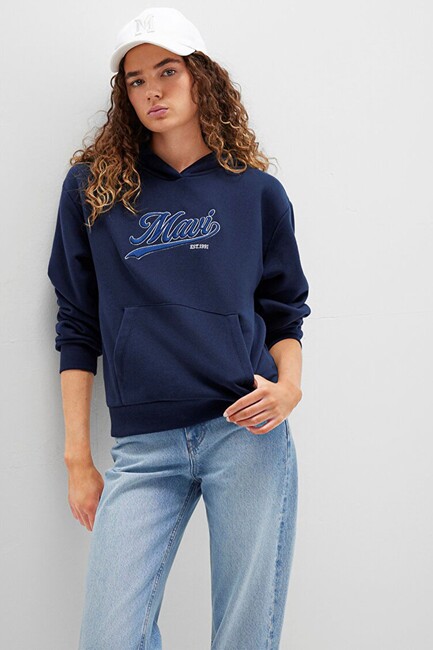 Kadın Kapüşonlu Sweat 1S10420-82318 Lacivert - Thumbnail