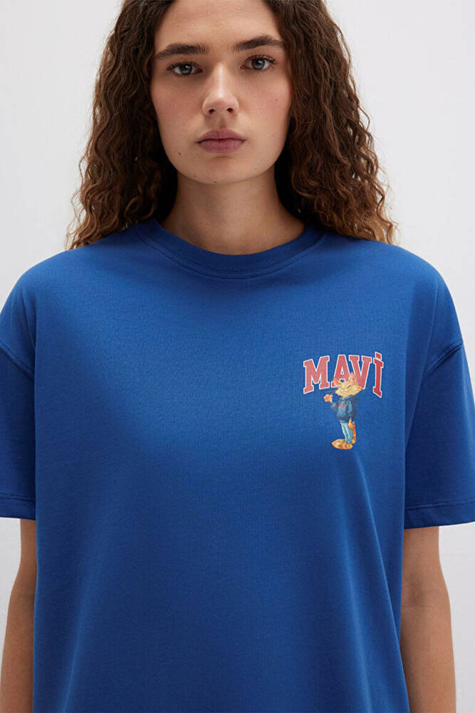 Kadın Kedi Logo Baskılı Tişört 1613283-82625 Lacivert 
