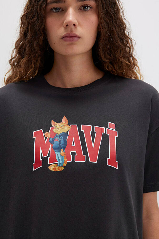 Kadın Kedi Logo Baskılı Tişört 1613285-70087 Gri 