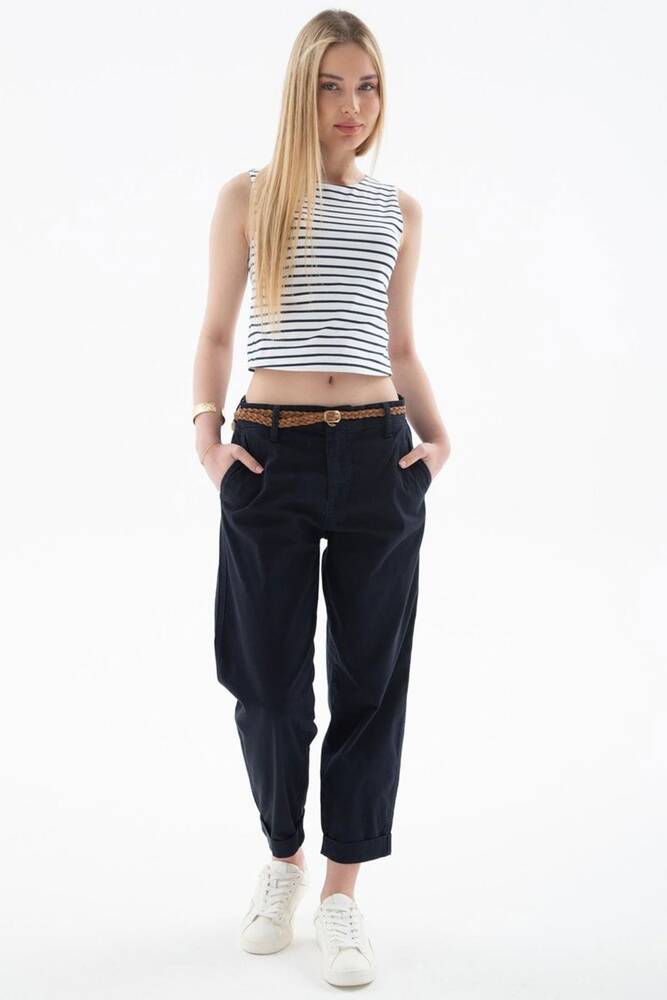 Kadın Kemerli Pantolon 25Y0107K1 Lacivert 