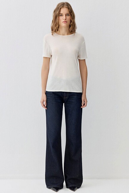 Kadın Kısa Kollu Modelli Penye 1613653-80194 Ekru (3)