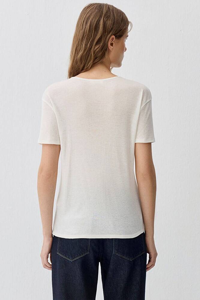 Kadın Kısa Kollu Modelli Penye 1613653-80194 Ekru 