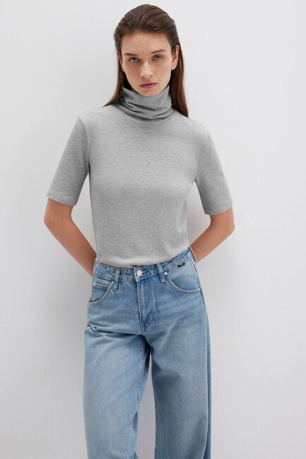 Kadın Kısa Kollu Penye 1613613-87829 Gri (1)