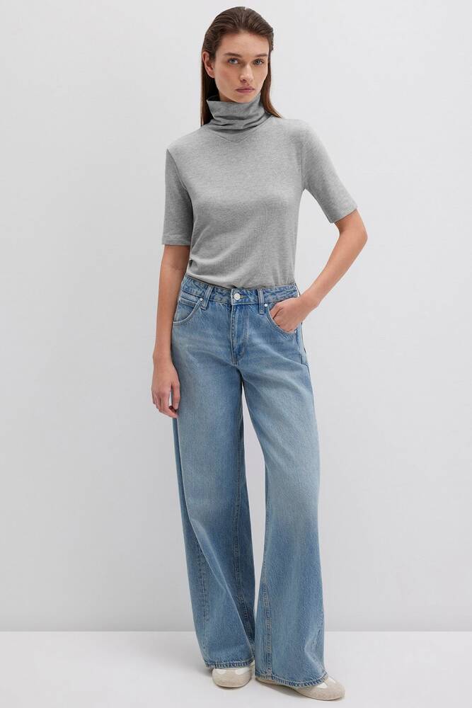 Kadın Kısa Kollu Penye 1613613-87829 Gri 