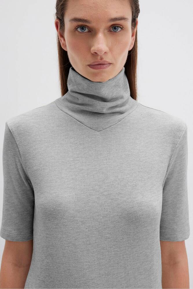 Kadın Kısa Kollu Penye 1613613-87829 Gri 