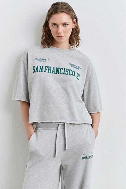 Kadın Kısa Kollu Sweat 1S10384-83096 Gri - Thumbnail