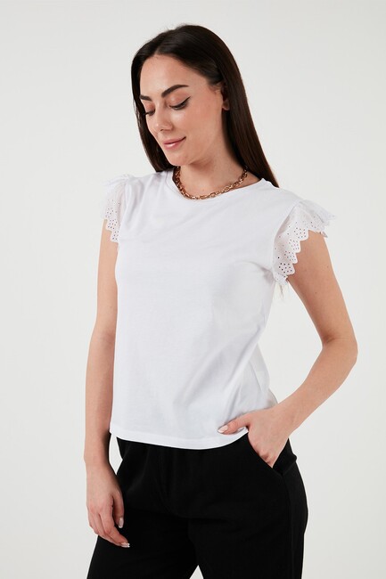 Fashion Friends - Kadın Kolları Fistolu Tişört 24Y0544K1 Beyaz 