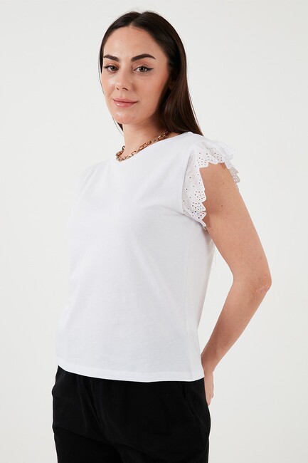 Fashion Friends - Kadın Kolları Fistolu Tişört 24Y0544K1 Beyaz (1)